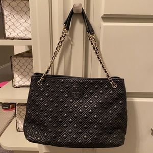 Tory Burch Black Leather Tote Bag
